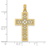 14K Polished Square Cross w/ Heart Design Charm