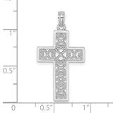 14K White Gold Polished Square Cross w/ Heart Design Charm