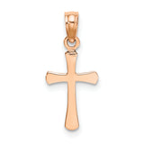 14K Rose Gold Polished Beveled Cross w/ Round tips Charm