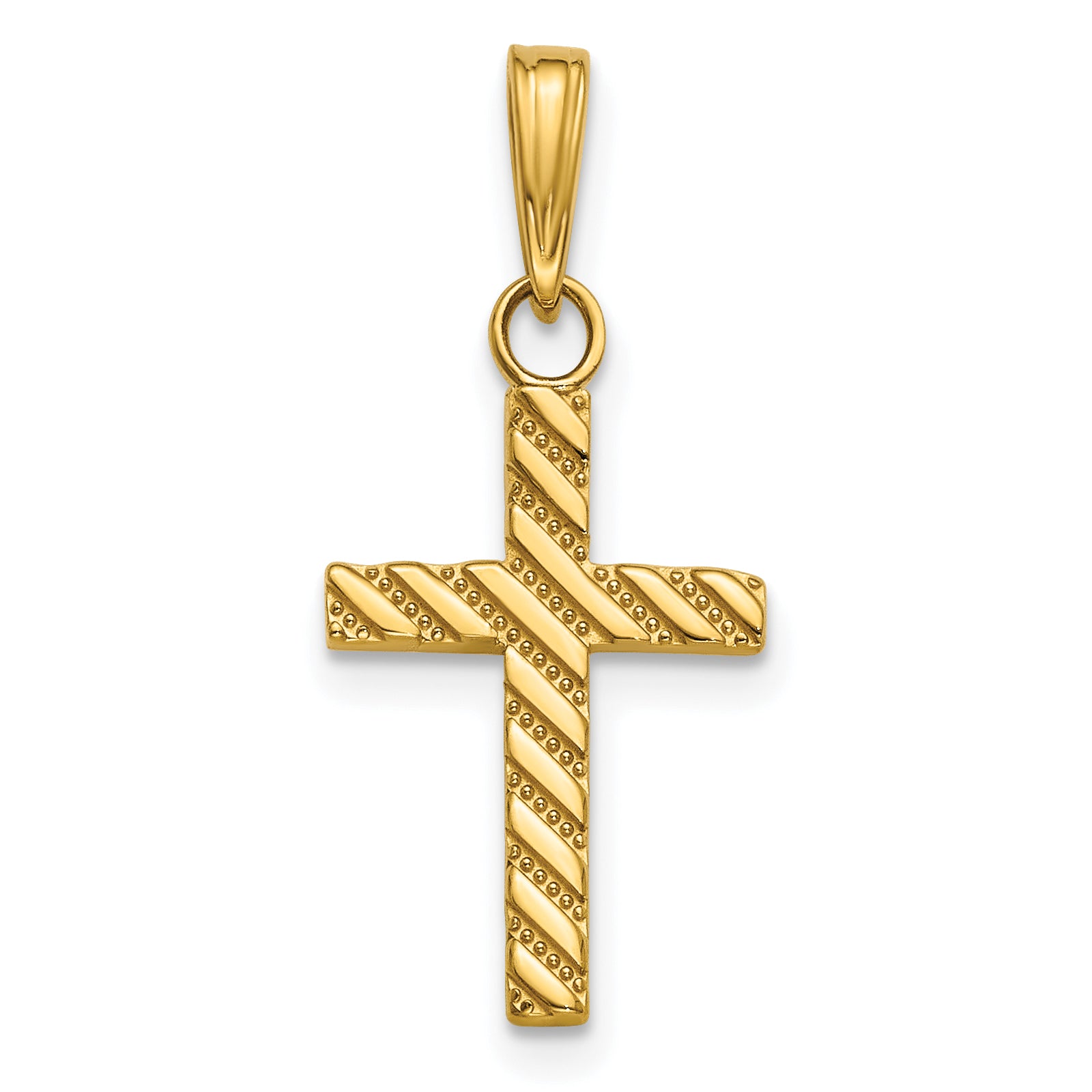14K Beaded and Polished Cross Charm