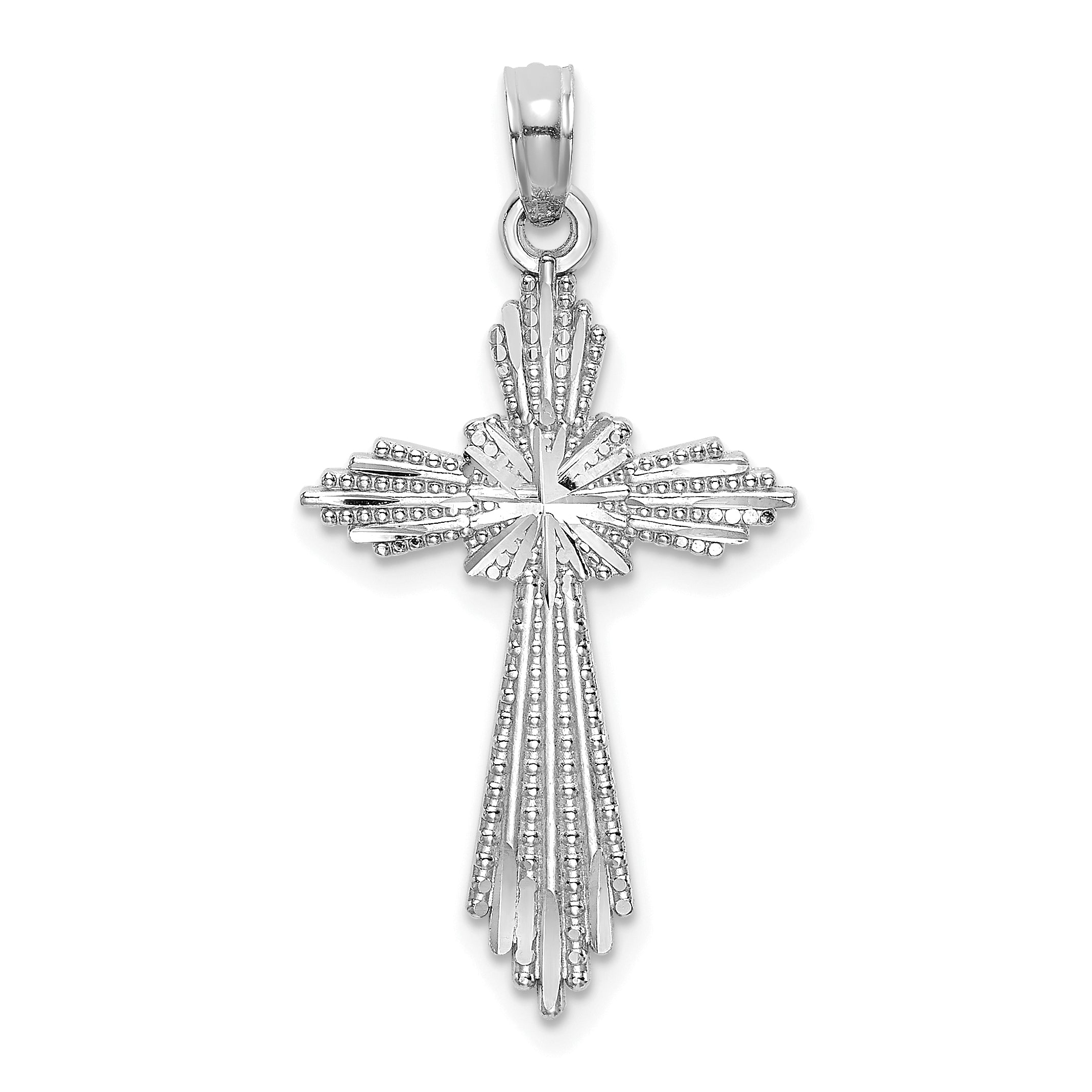 14K White Gold Fancy D/C Cross Charm