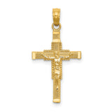 14K Beaded Accent w/ Cross Behind Crucifix Charm