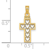 14K Cut-Out Heart Design Cross Charm