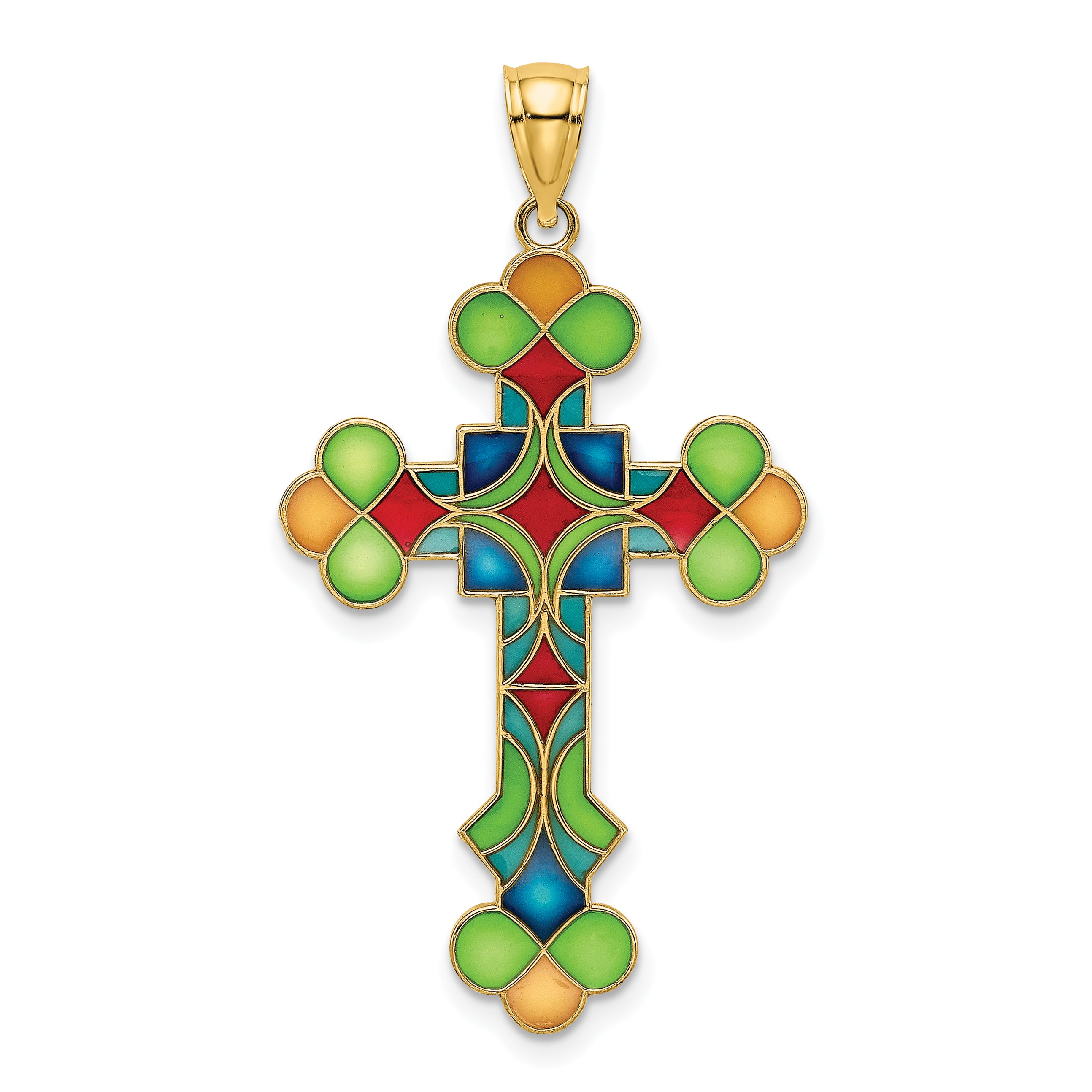 14K Multi Color Enameled Cross Charm