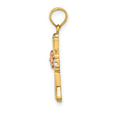 14K Two-tone w/White Rhodium Cross w/Flower and Heart Charm