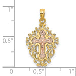14k Two Tone w/ Lace Trim Crucifix Charm