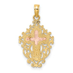 14k Two Tone w/ Lace Trim Crucifix Charm