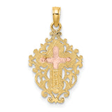 14k Two Tone w/ Lace Trim Crucifix Charm