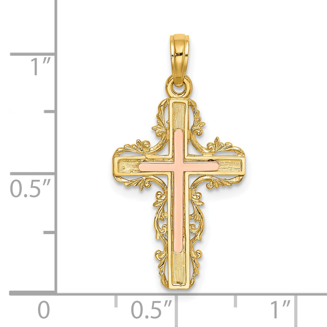 14K Two-Tone w/ Lace Trim Cross Charm