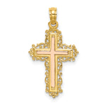 14K Two-Tone Cross w/ Lace Trim Charm