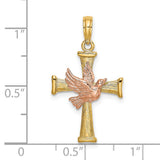 14k Two-tone Textured Finish Cross w/ Dove Charm