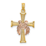 14l Two-Tone Textured Finish Cross w/ Drape Charm