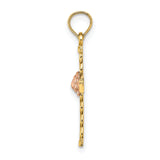 14k Two-Tone Twisted Cross w/ Flower Charm