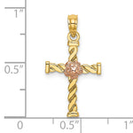 14k Two-Tone Twisted Cross w/ Flower Charm