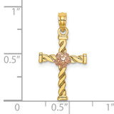 14k Two-Tone Twisted Cross w/ Flower Charm
