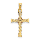14k Two-Tone Twisted Cross w/ Flower Charm