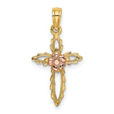 14k Two-tone Cut-Out Cross w/ Flower Charm