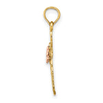14k Two-tone Cut-Out Cross w/ Flower Charm