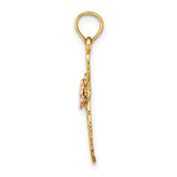 14k Two-tone Cut-Out Cross w/ Flower Charm