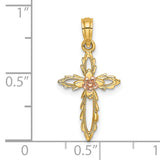 14k Two-Tone Cross w/ Cut-Out Flower Charm
