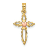 14k Two-Tone Cross w/ Heart Charm
