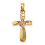 14k Two-Tone Twisted Cross w/ Flower Charm