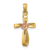 14k Two-Tone Twisted Cross w/ Flower Charm