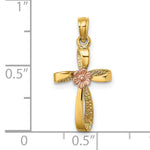 14k Two-Tone Twisted Cross w/ Flower Charm