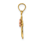 14k Two-Tone Cross w/ Small Flower Charm
