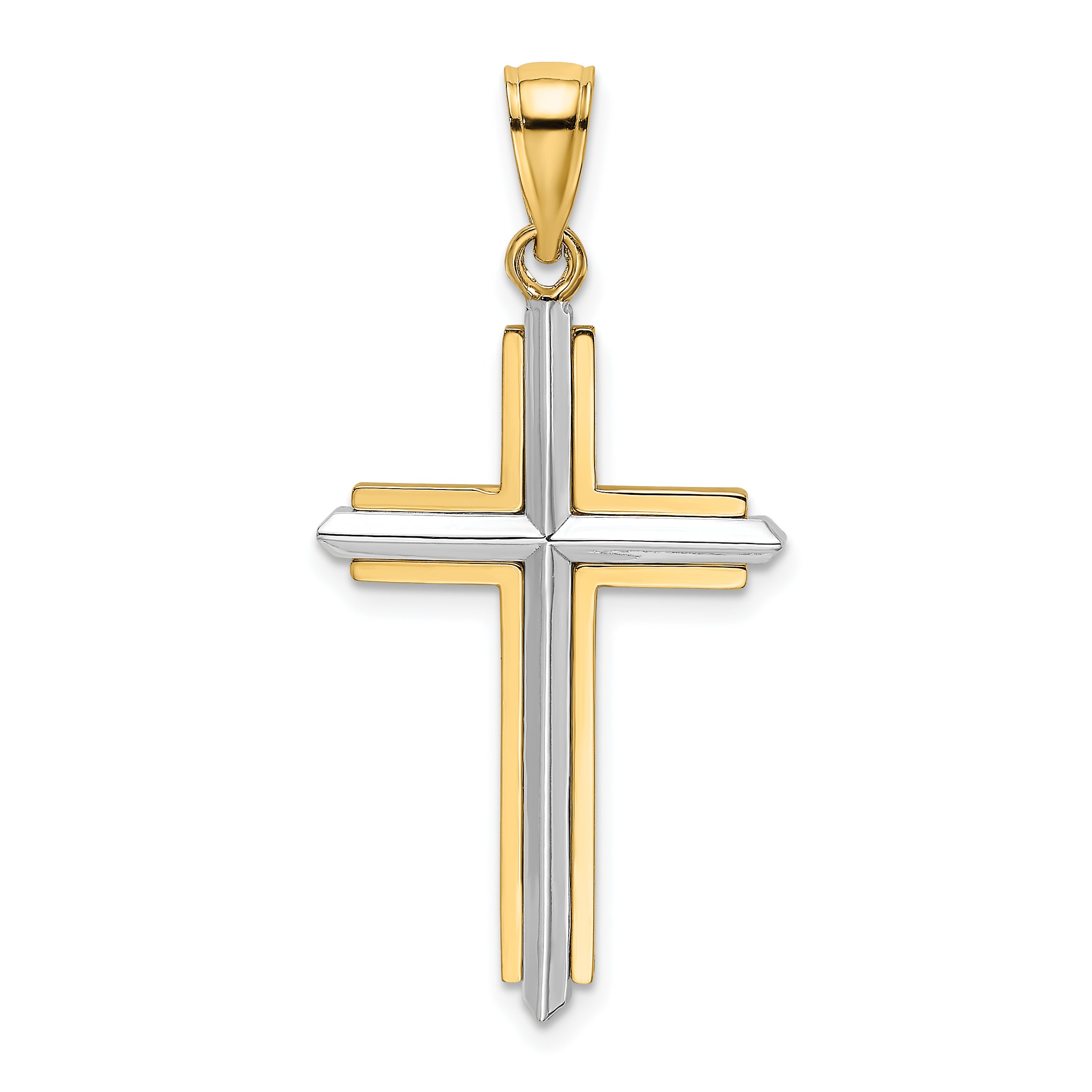 14K Two-tone Polished Cross Charm