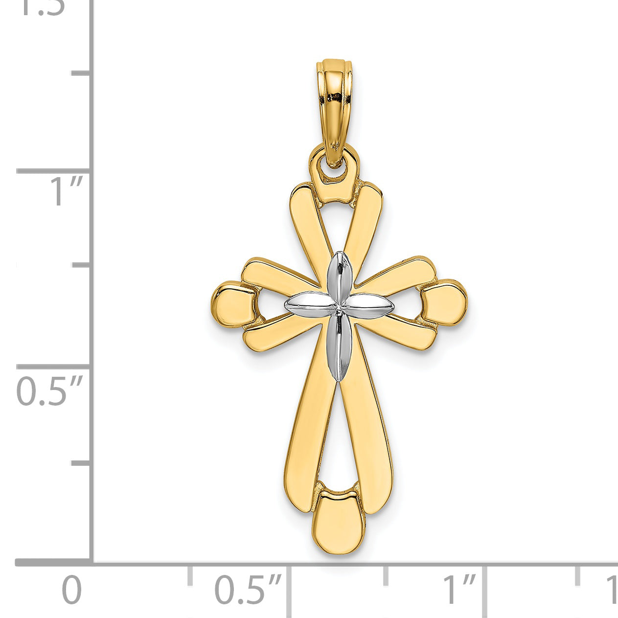 14K W/ Rhodium Polished Fancy Cross Charm