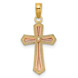 14K Two-tone w/ Beaded Trim Cross Charm