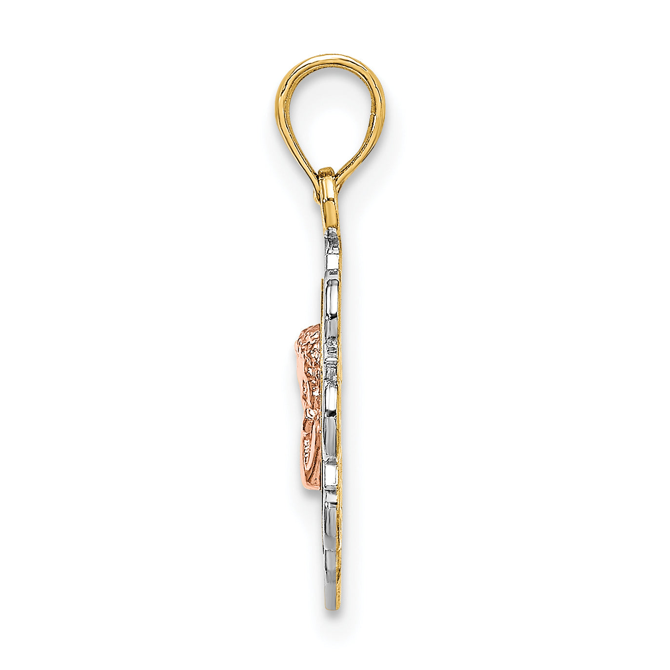 14K Two-tone w/White Rhodium Small Angel In Heart Charm