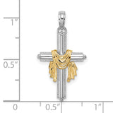 14K Two-Tone Cross w/ Drape Charm
