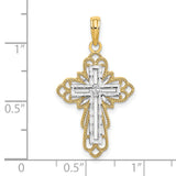 14K W/ Rhodium Lace Trim Cross Charm
