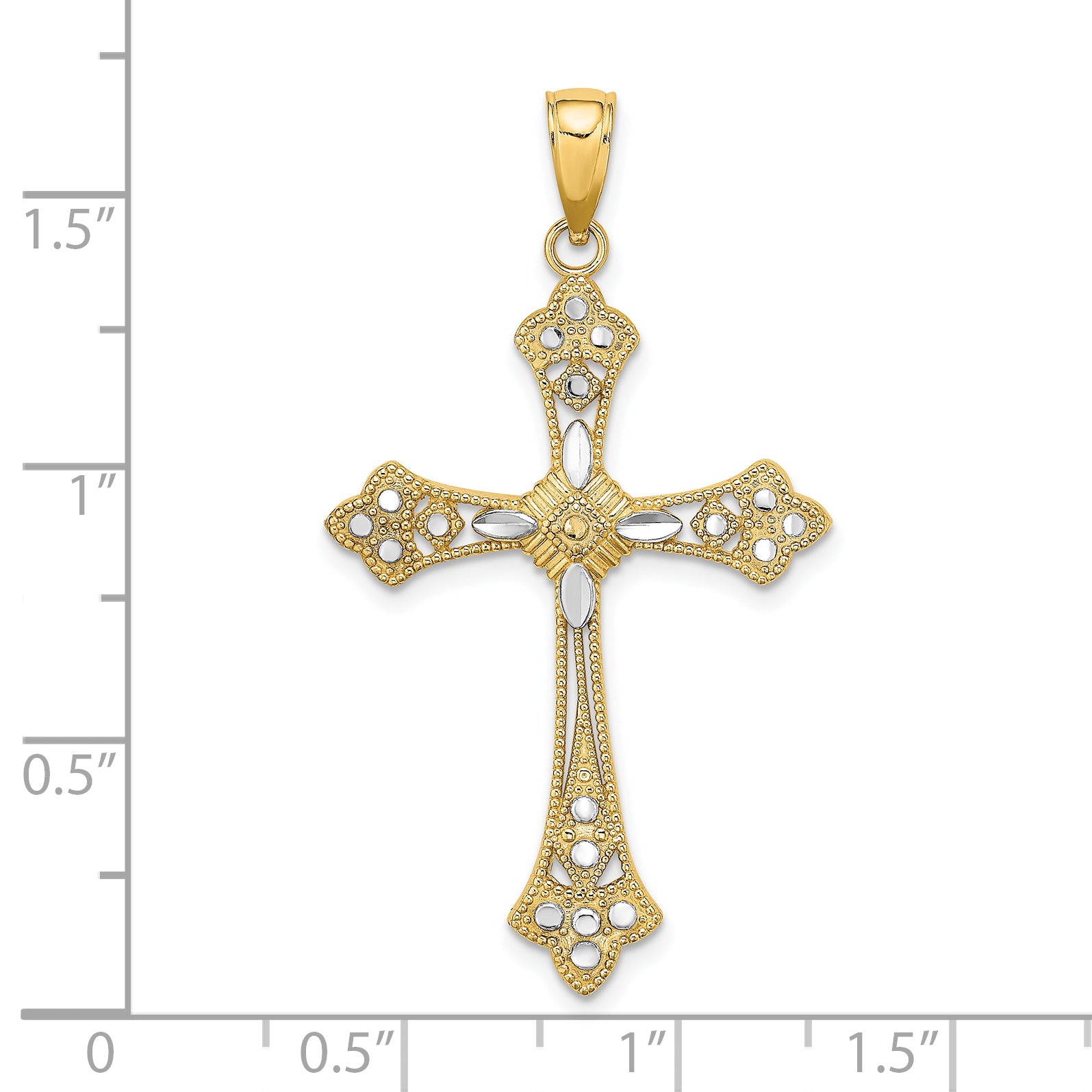 14K W/ Rhodium D/C Edges Cross Charm