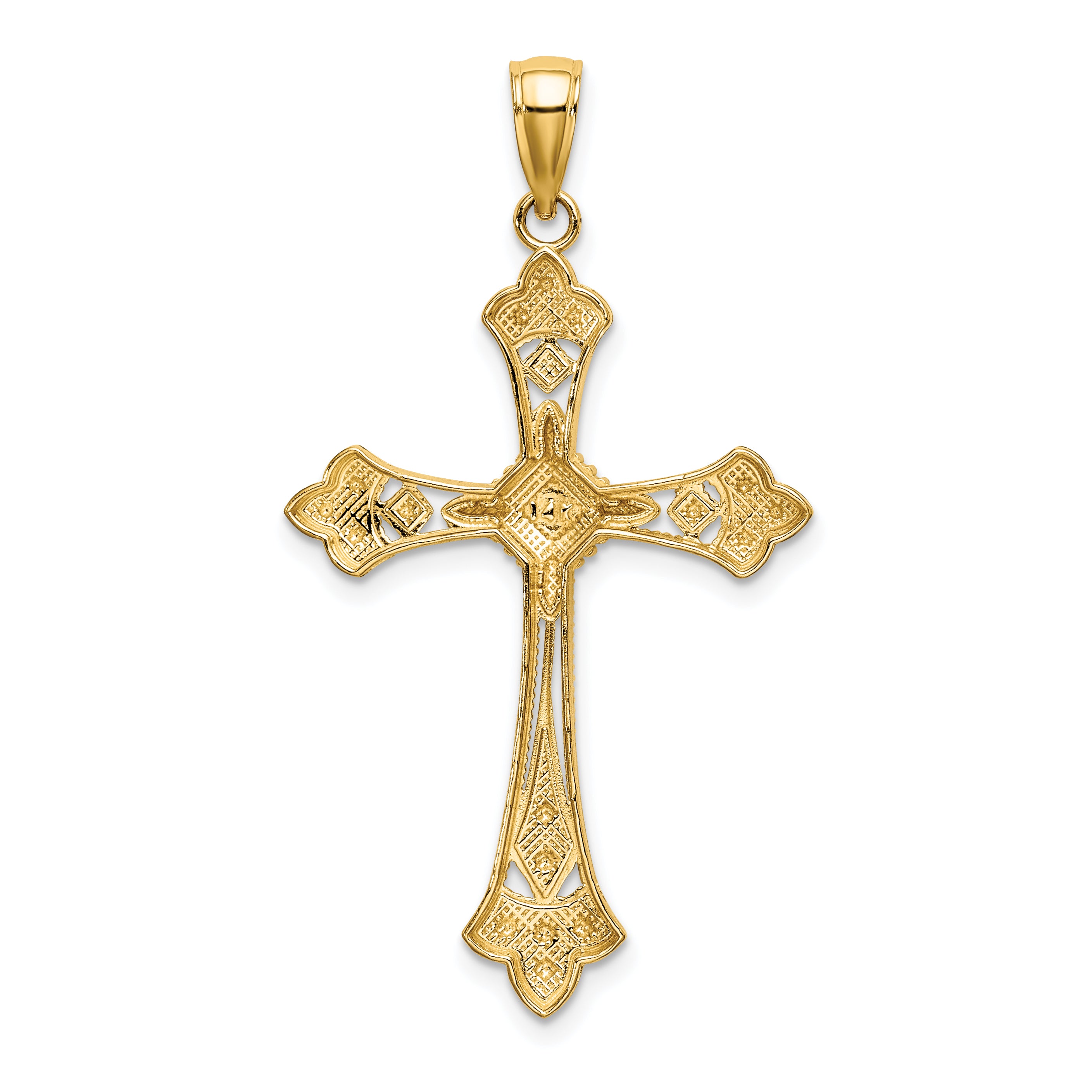 14K W/ Rhodium D/C Edges Cross Charm