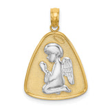 14K w/Rhodium Angel Praying w/Halo On Triangle Disc