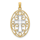 14K w/Rhodium Beaded Filigree Cross Charm