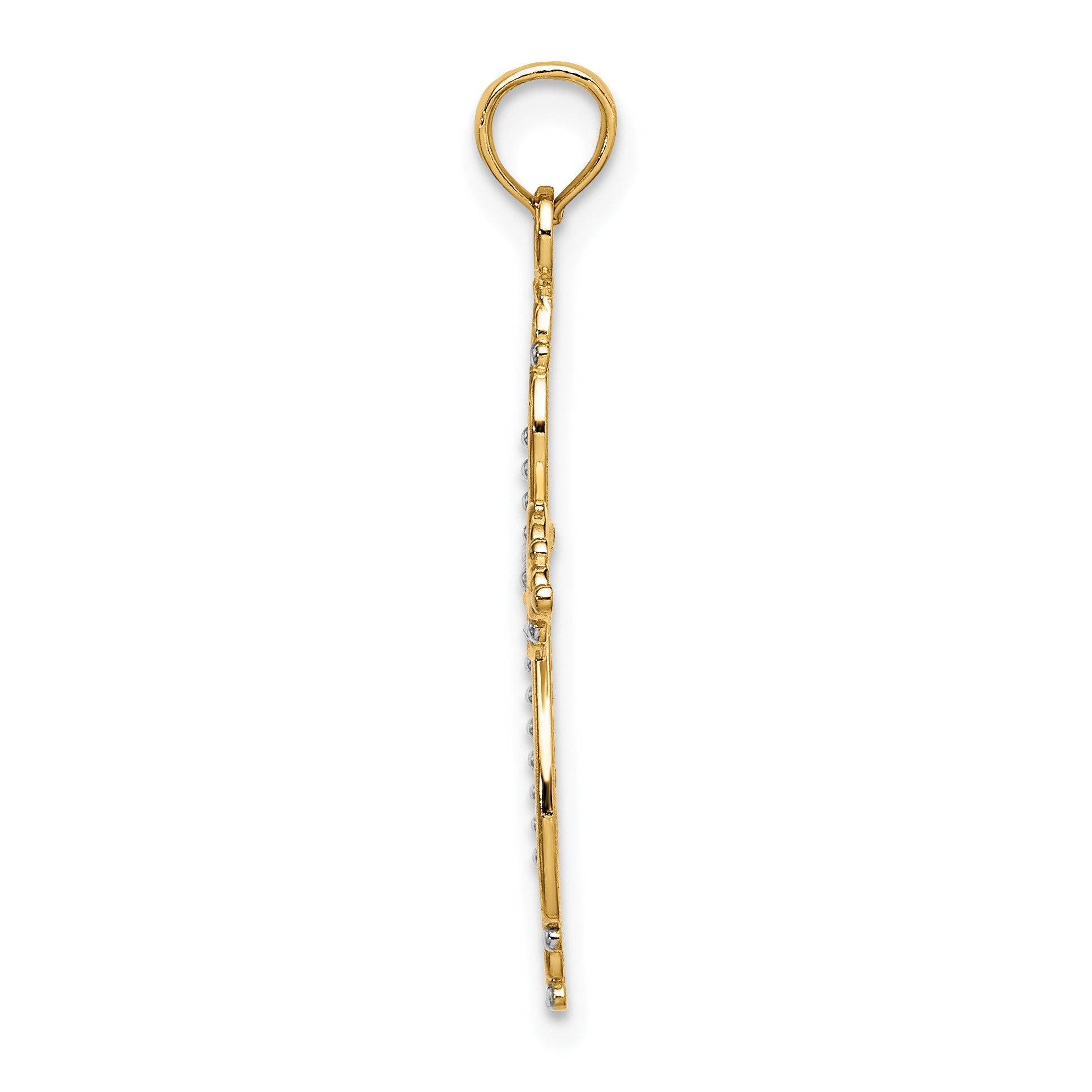 14K W/ Rhodium Beaded Cross Charm