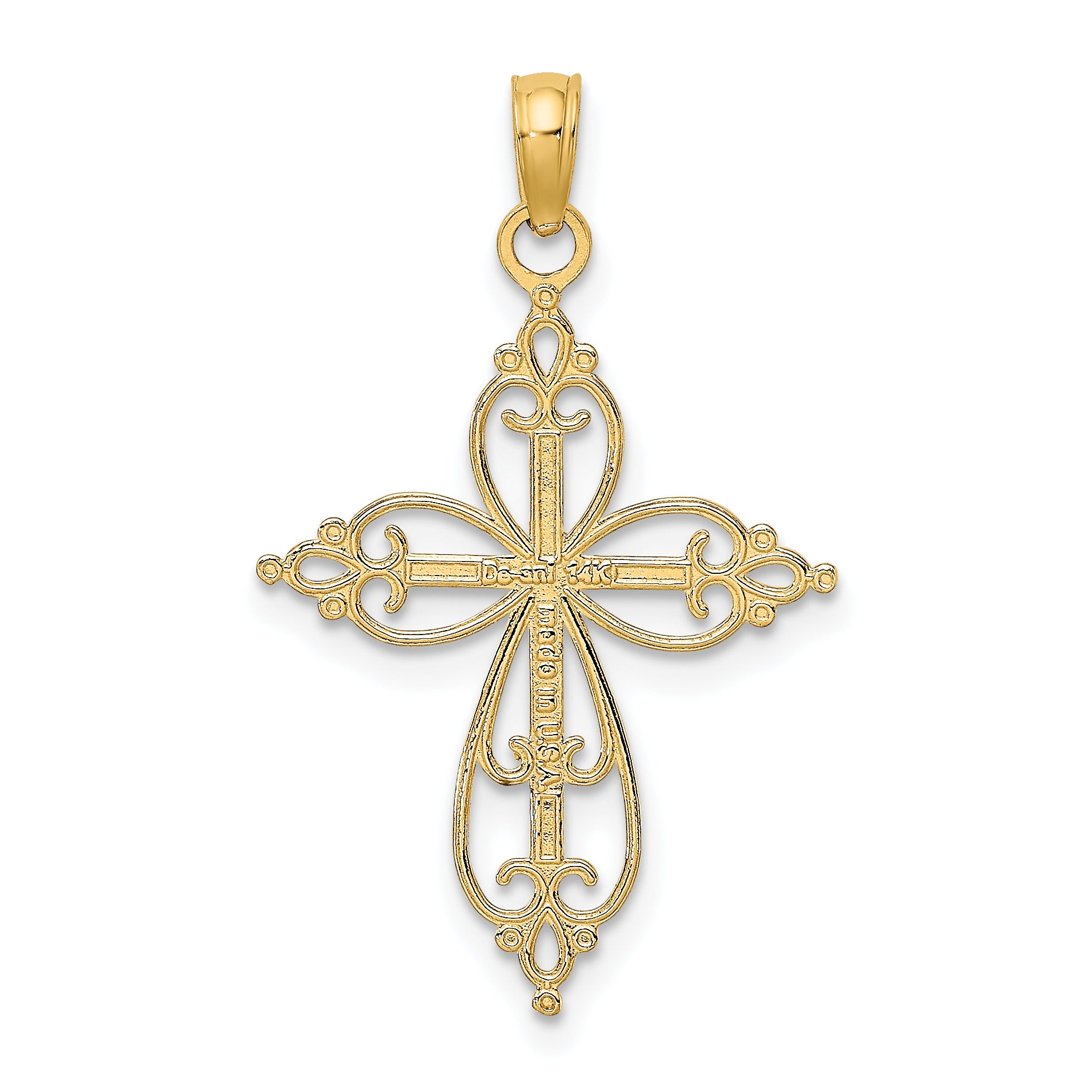 14K W/ Rhodium Beaded Cross Charm