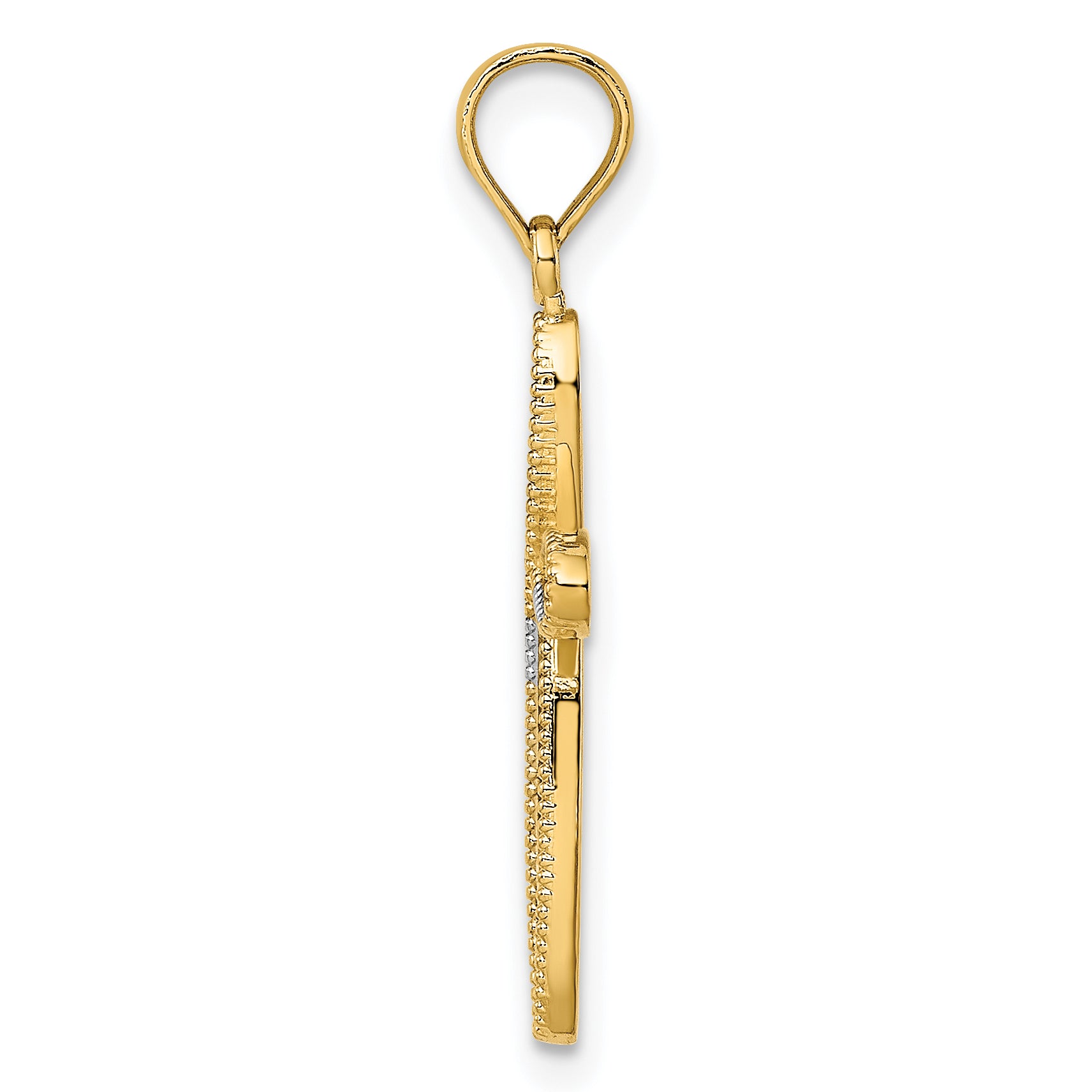 14K w/ Rhodium Filigree and Milgrain Cross Charm