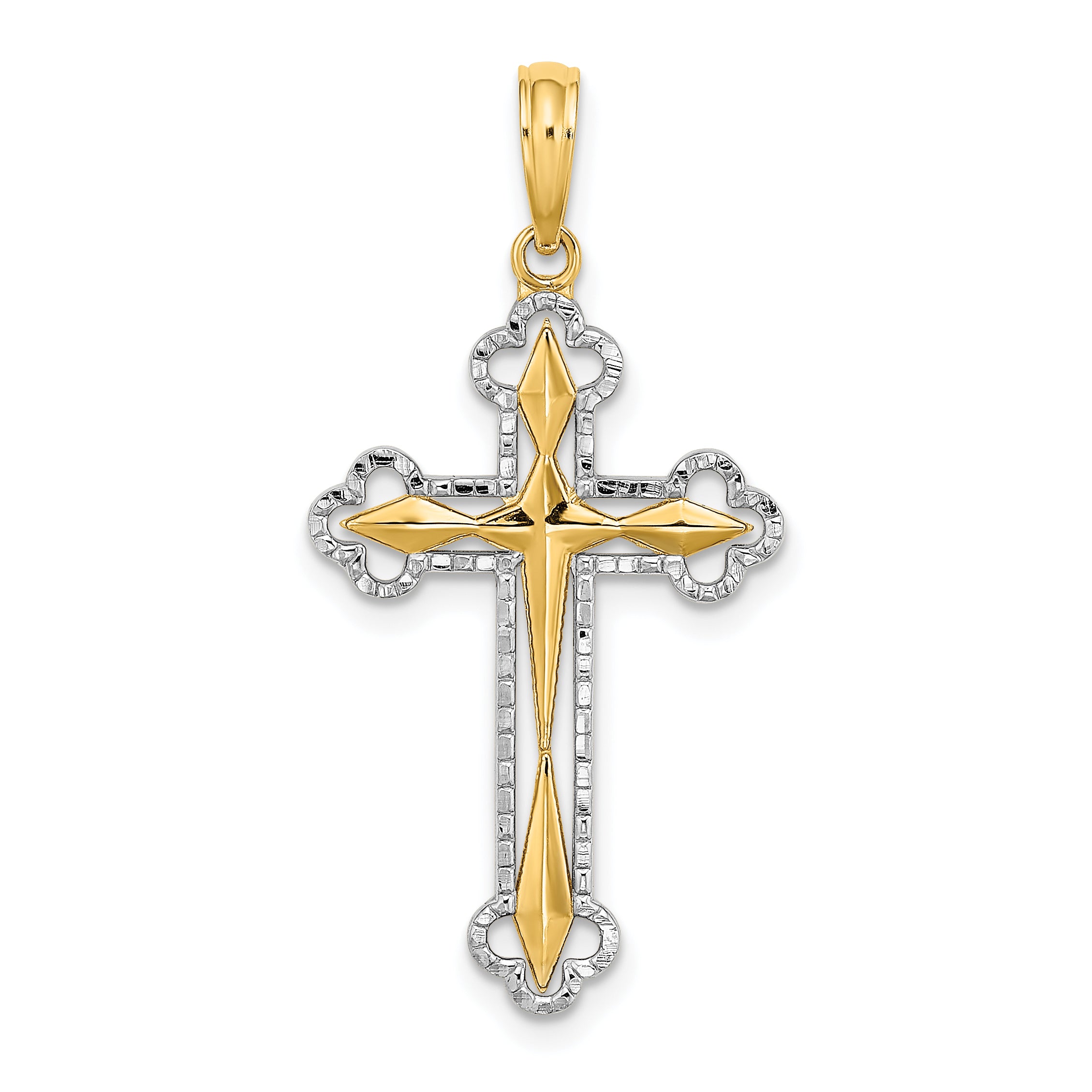 14K W/ Rhodium D/C Reversible Cross Charm