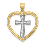 14K & White Rhodium Heart W/White Cross In Center Charm