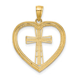 14K & White Rhodium Heart W/White Cross In Center Charm