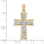 14K W/ Rhodium and D/C Flower Design Cross Charm