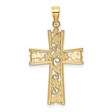 14K W/ Rhodium and D/C Flower Design Cross Charm
