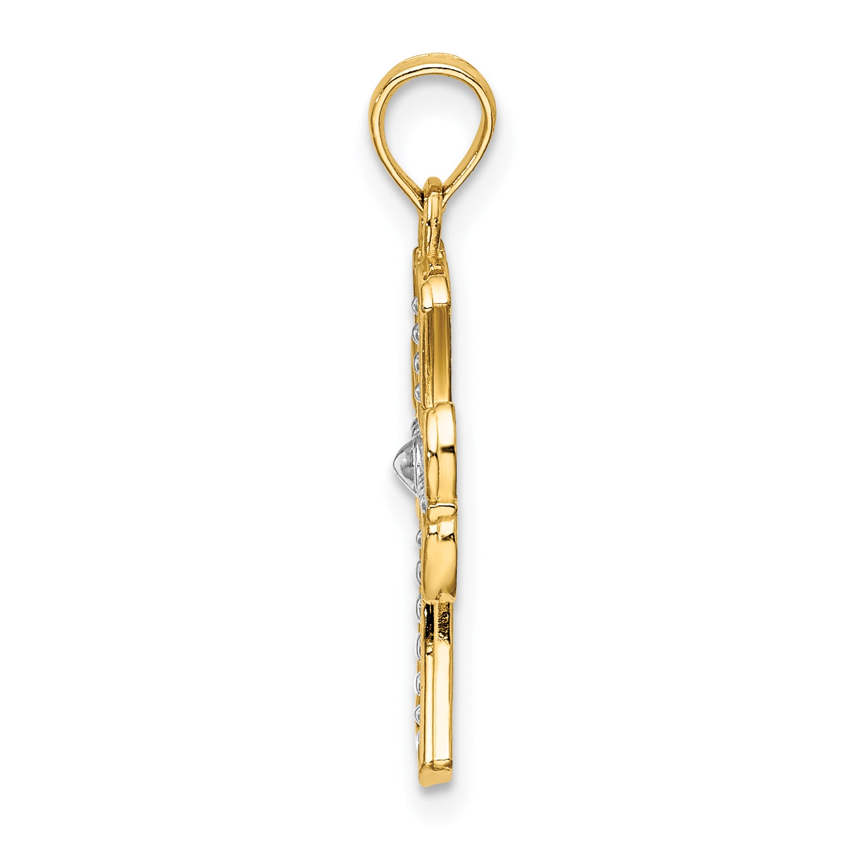 14K W/ Rhodium Textured Cross Charm