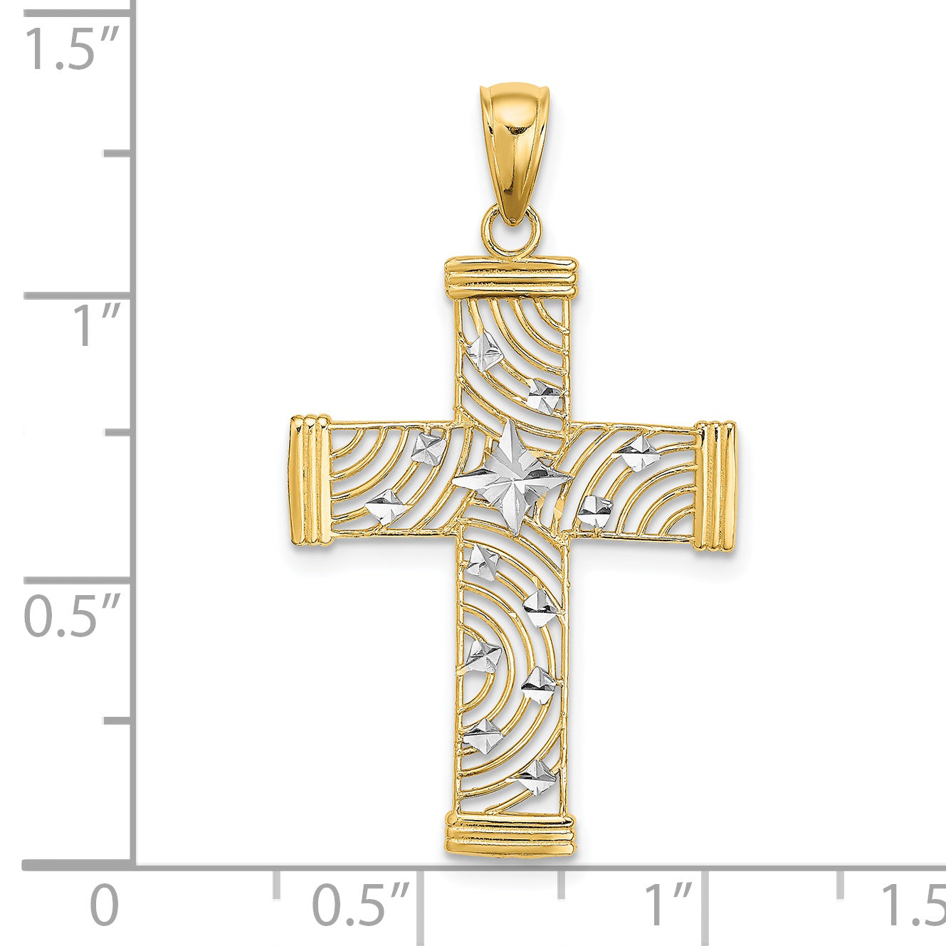 14K W/ Rhodium D/C and Cut-Out Cross Charm