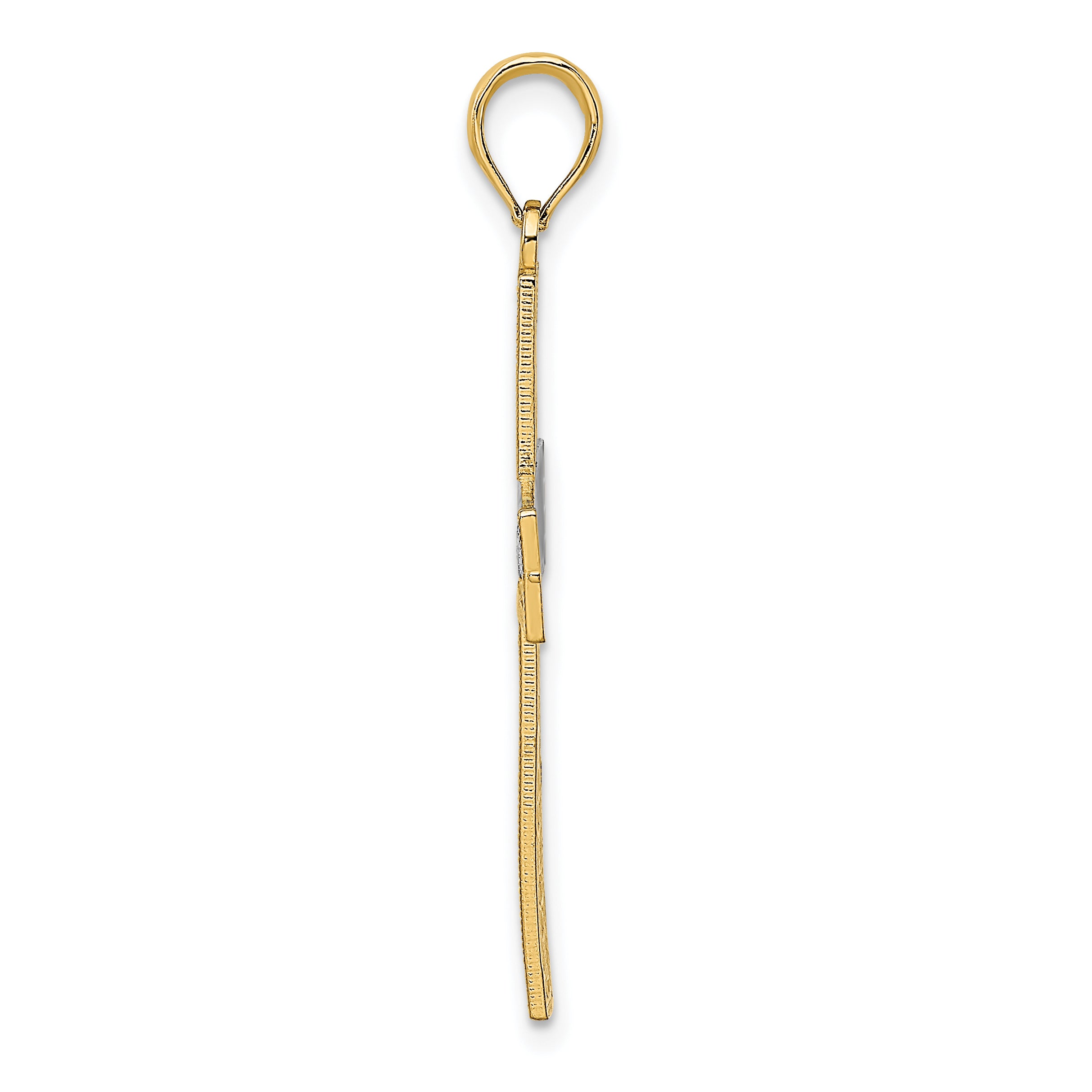 14K W/ Rhodium D/C and Cut-Out Cross Charm